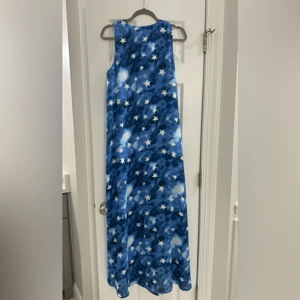 NWOT Women’s Buddy Love Blue & White Stars Hi lo Sleeveless Maxi Dress Size M/L - Picture 2 of 8